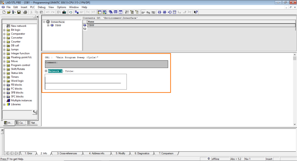 برنامه نویسی PLC زیمنس SIMATIC Manager STEP7 - رابط برنامه نویسی OB1