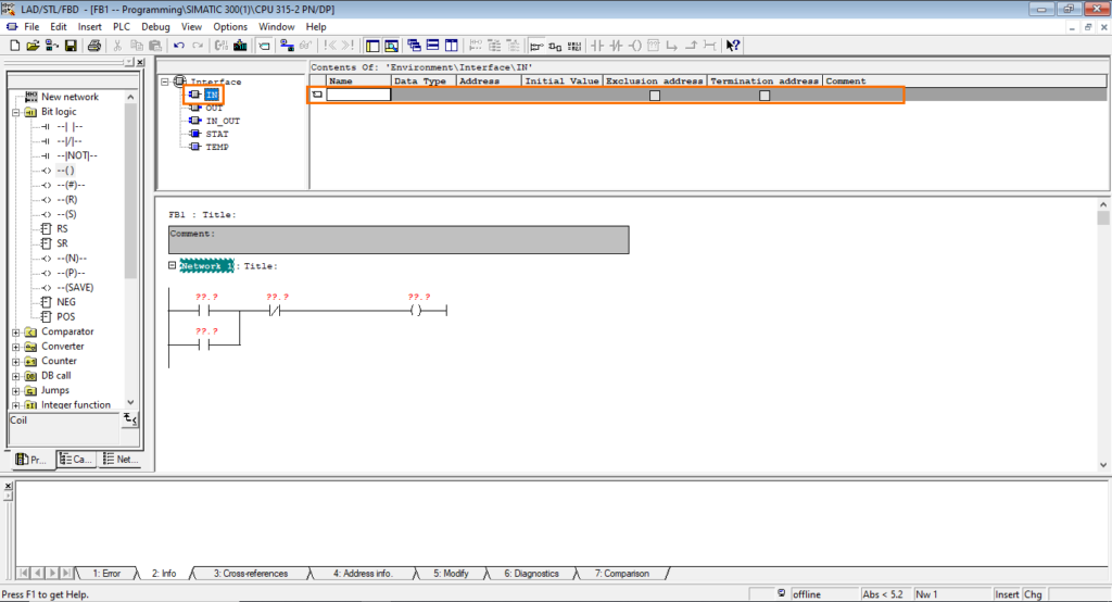 برنامه نویسی PLC زیمنس SIMATIC Manager STEP7-ورودی های رابط(interface input)