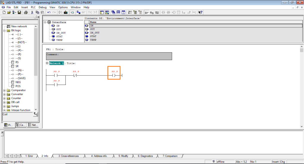 برنامه‌نویسی PLC زیمنس SIMATIC Manager STEP7 - coil اضافه شد