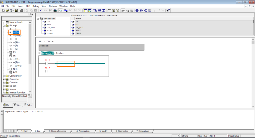 برنامه‌نویسی PLC زیمنس SIMATIC Manager STEP7 - اضافه کردن یک کنتاکت normal close