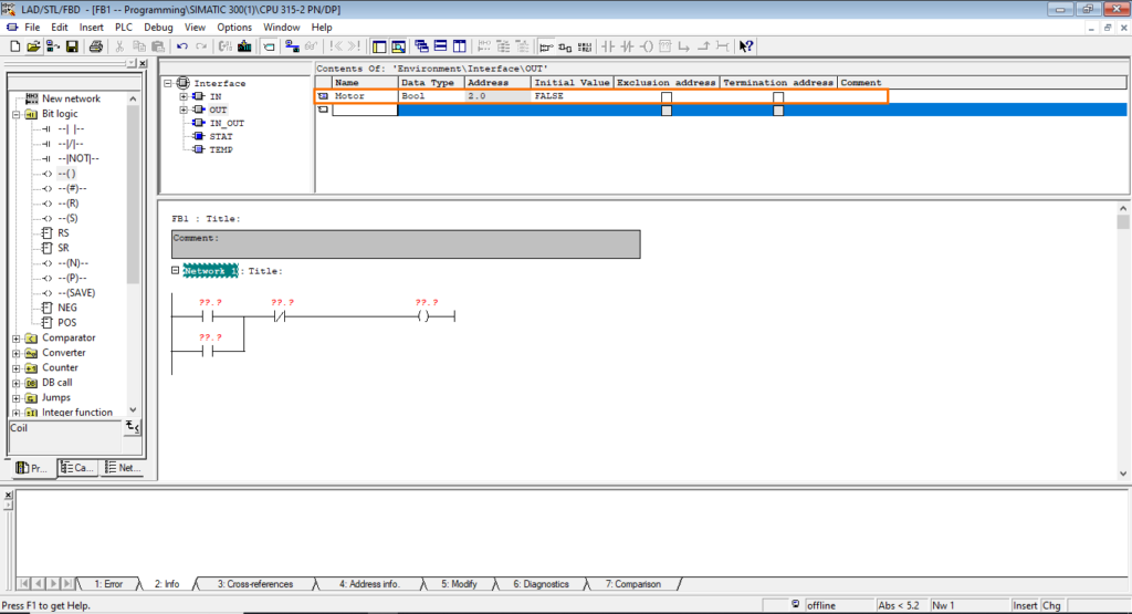 برنامه‌نویسی PLC زیمنس SIMATIC Manager STEP7 - ایجاد خروجی
