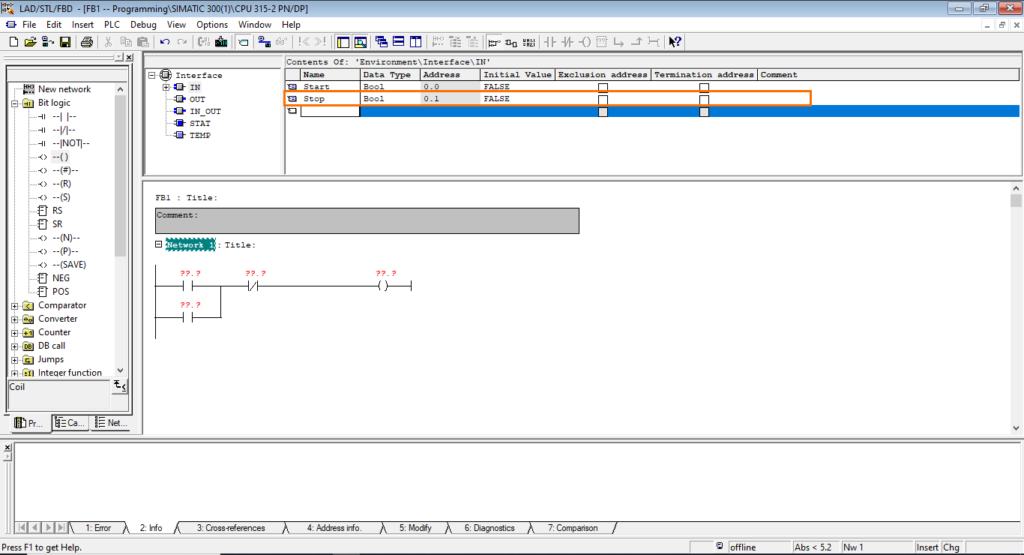 برنامه‌نویسی PLC زیمنس SIMATIC Manager STEP7 - ایجاد ورودی دوم
