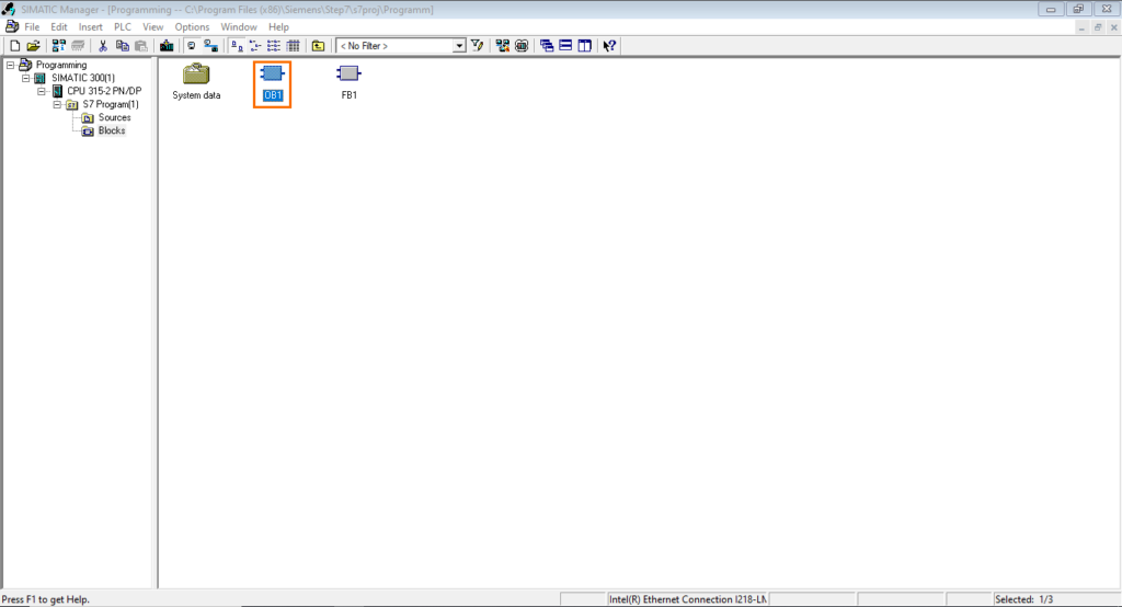 برنامه‌نویسی PLC زیمنس SIMATIC Manager STEP7 - باز کردن OB1