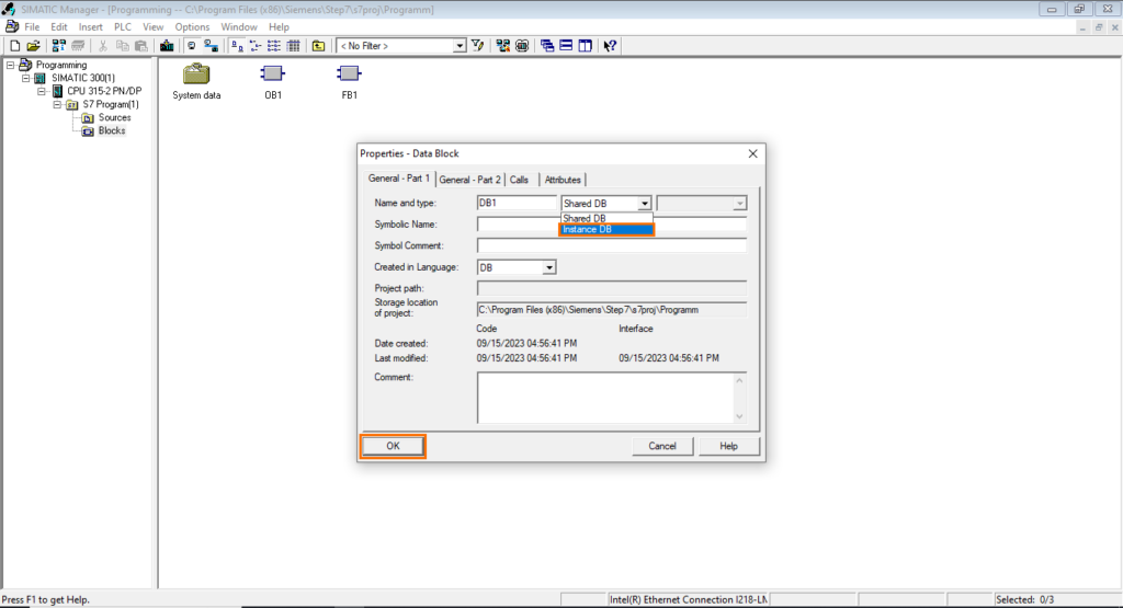 برنامه‌نویسی PLC زیمنس SIMATIC Manager STEP7 - تغییر نوع بلوک داده (DB)