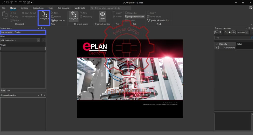 شکل 1-2 – شماتیک تابلو کنترل صنعتی با استفاده از EPLAN بخش Page Navigator در محیط کاربری