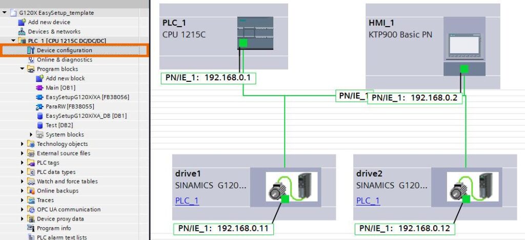 شکل 2-1 پیکربندی درایو Siemens G120XXA با HMI – پیکربندی سخت‌افزار