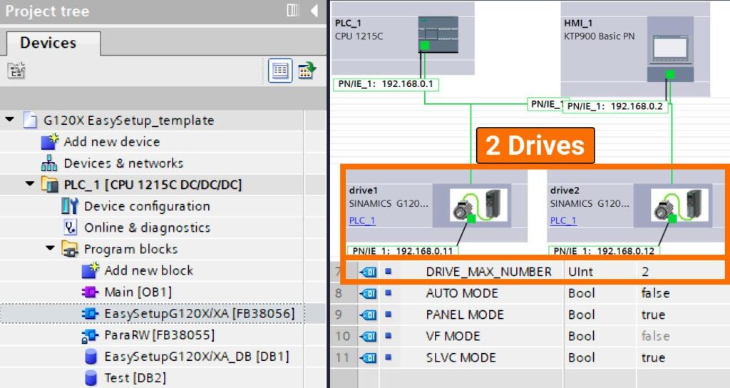شکل 3-3 پیکربندی درایو Siemens G120XXA با HMI – تنظیم مقدار DRIVE_MAX_NUMBER