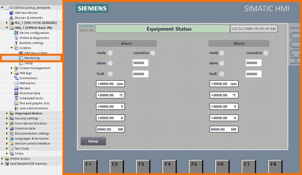 شکل 4-3 پیکربندی درایو Siemens G120XXA با HMI – نمای کلی صفحه Setup