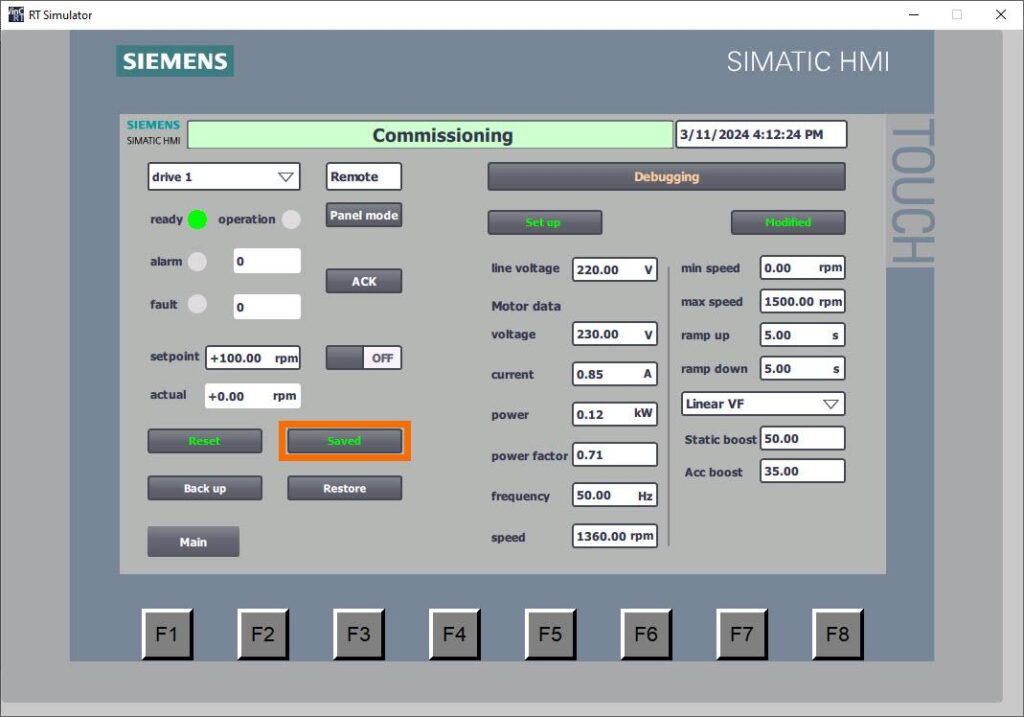 شکل 5-15 پیکربندی درایو Siemens G120XXA با HMI – پارامترهای کاربردی ذخیره شدند