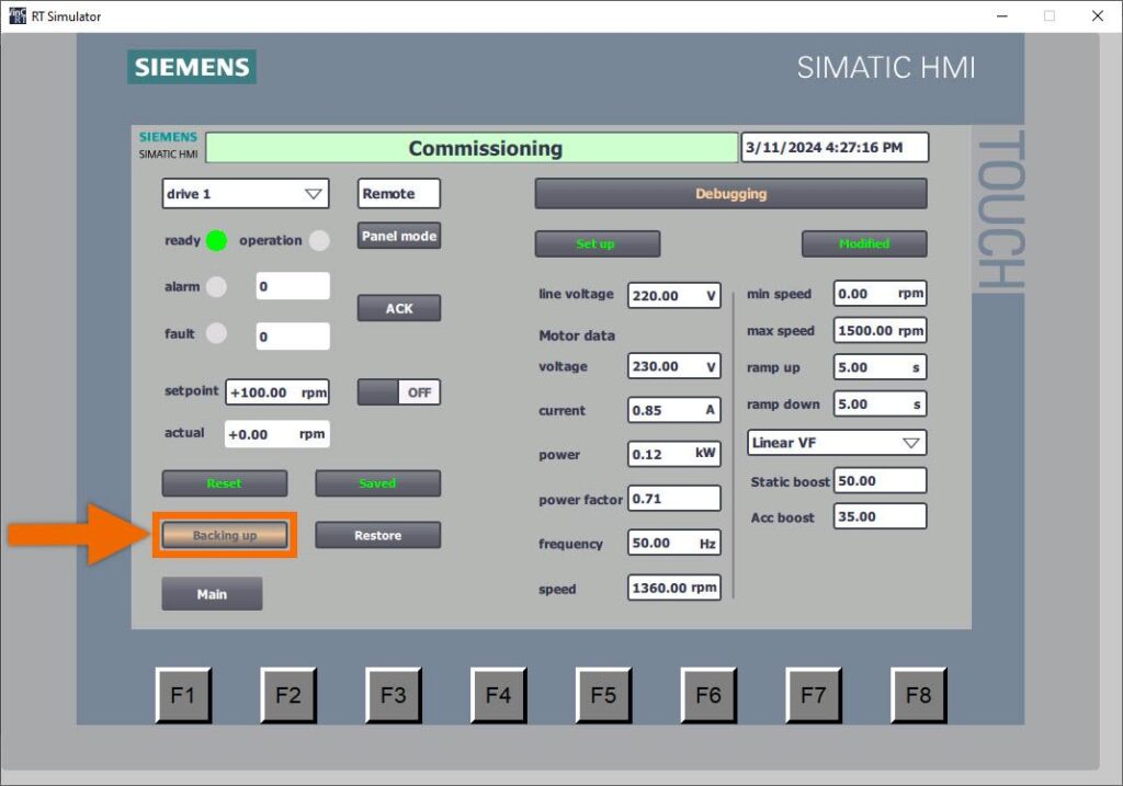 شکل 5-16 پیکربندی درایو Siemens G120XXA با HMI – پشتیبان‌گیری از پارامترهای کاربردی در PLC