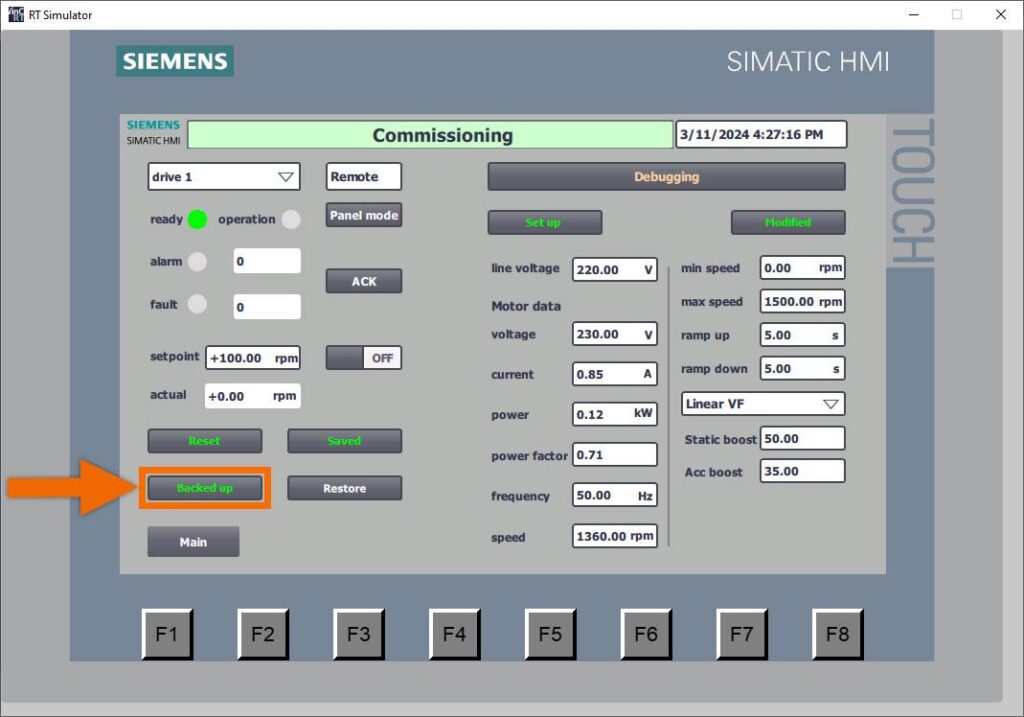 شکل 5-17 پیکربندی درایو Siemens G120XXA با HMI – پارامترها در PLC ذخیره شدند