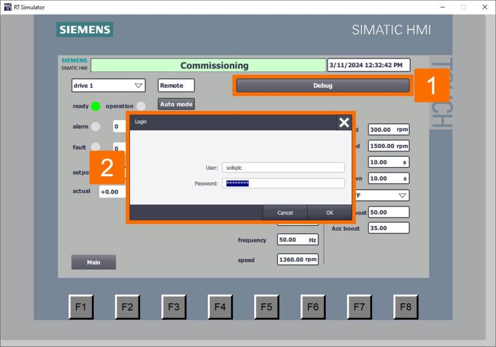 شکل 5-2 پیکربندی درایو Siemens G120XXA با HMI – وارد کردن نام کاربری و رمز عبور