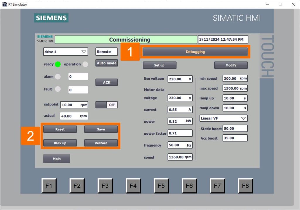 شکل 5-3 پیکربندی درایو Siemens G120XXA با HMI – فعال‌سازی دکمه‌های عملکرد تنظیمات (Setup Function Buttons)