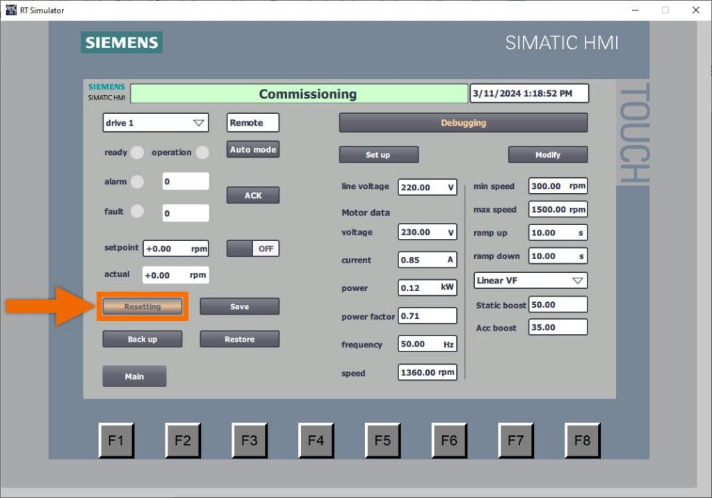شکل 5-4 پیکربندی درایو Siemens G120XXA با HMI – بازنشانی پارامترهای درایو