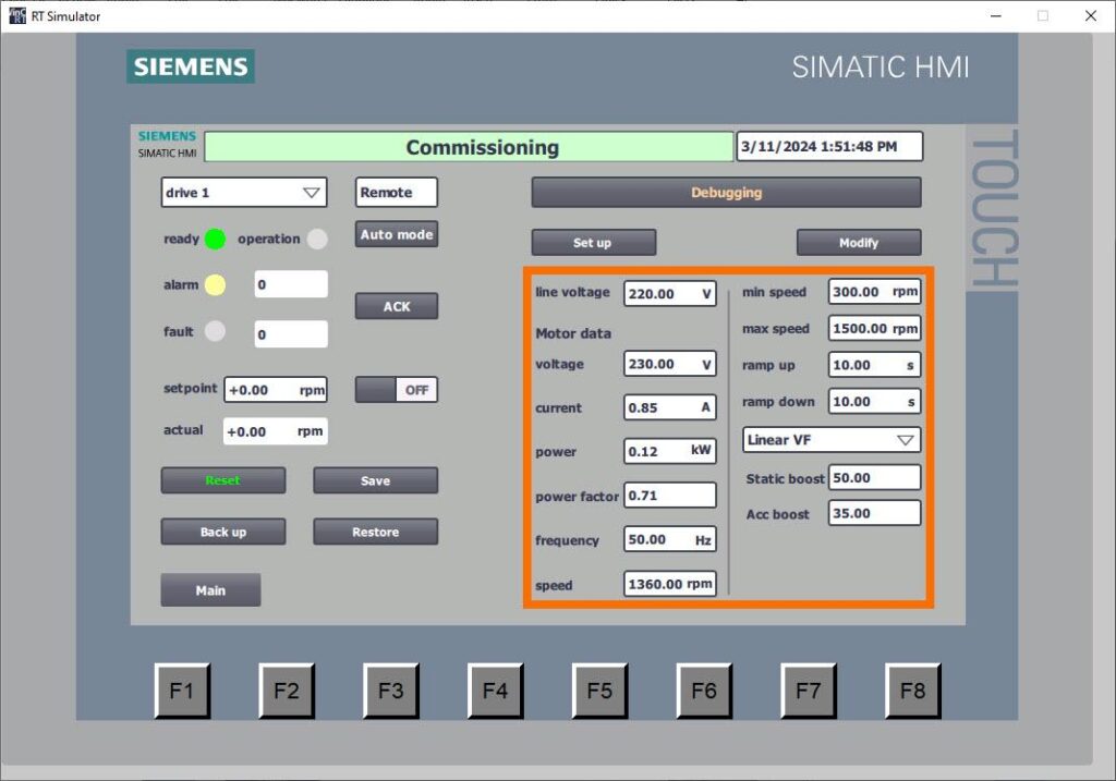 شکل 5-6 پیکربندی درایو Siemens G120XXA با HMI – وارد کردن مقادیر پارامترهای تنظیمات (Setup Parameters)