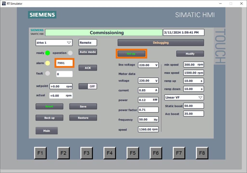 شکل 5-8 پیکربندی درایو Siemens G120XXA با HMI – پارامترهای تنظیمات ثبت شدند