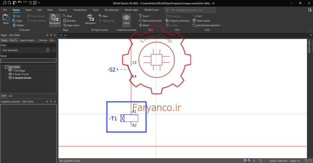 شکل 6-13 - شماتیک‌های تابلو کنترل صنعتی با استفاده از EPLAN بوبین تایمر