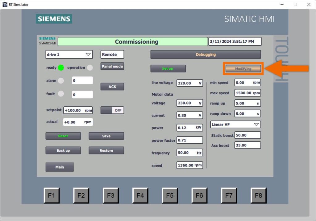 شکل ۵٫۱۲ پیکربندی درایو Siemens G120XXA با HMI – اصلاح پارامترهای کاربردی (Modifying Application Parameters)